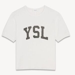 Yves Saint Laurent White Short Sleeve Tee with Black YSL Logo